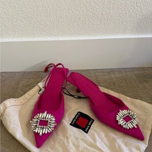 Zara Fuchsia Slingback Heels with Sparkling Buckle